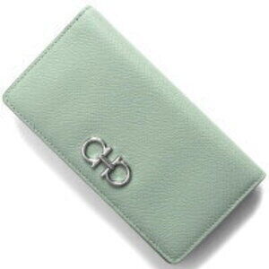 Salvatore Ferragamo Double Gancini Bifold Long Wallet Blue Green